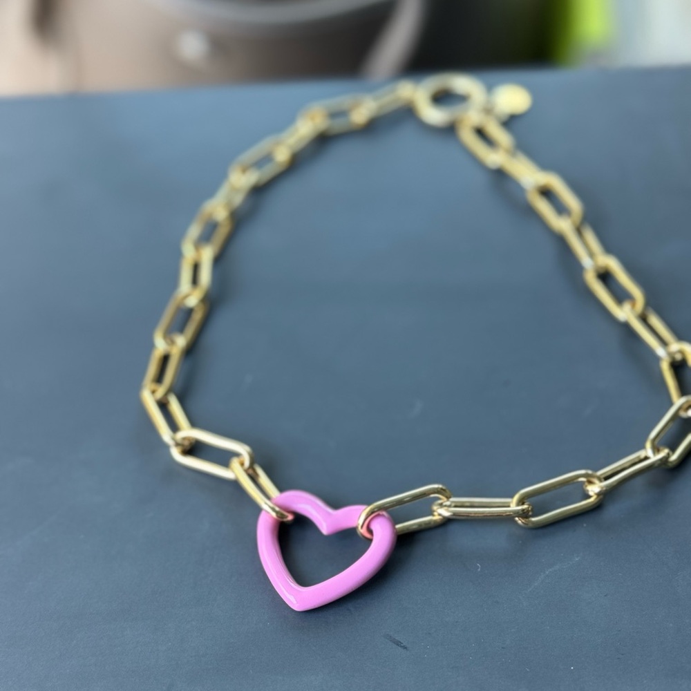 Maje Pink Enamel Heart Necklace